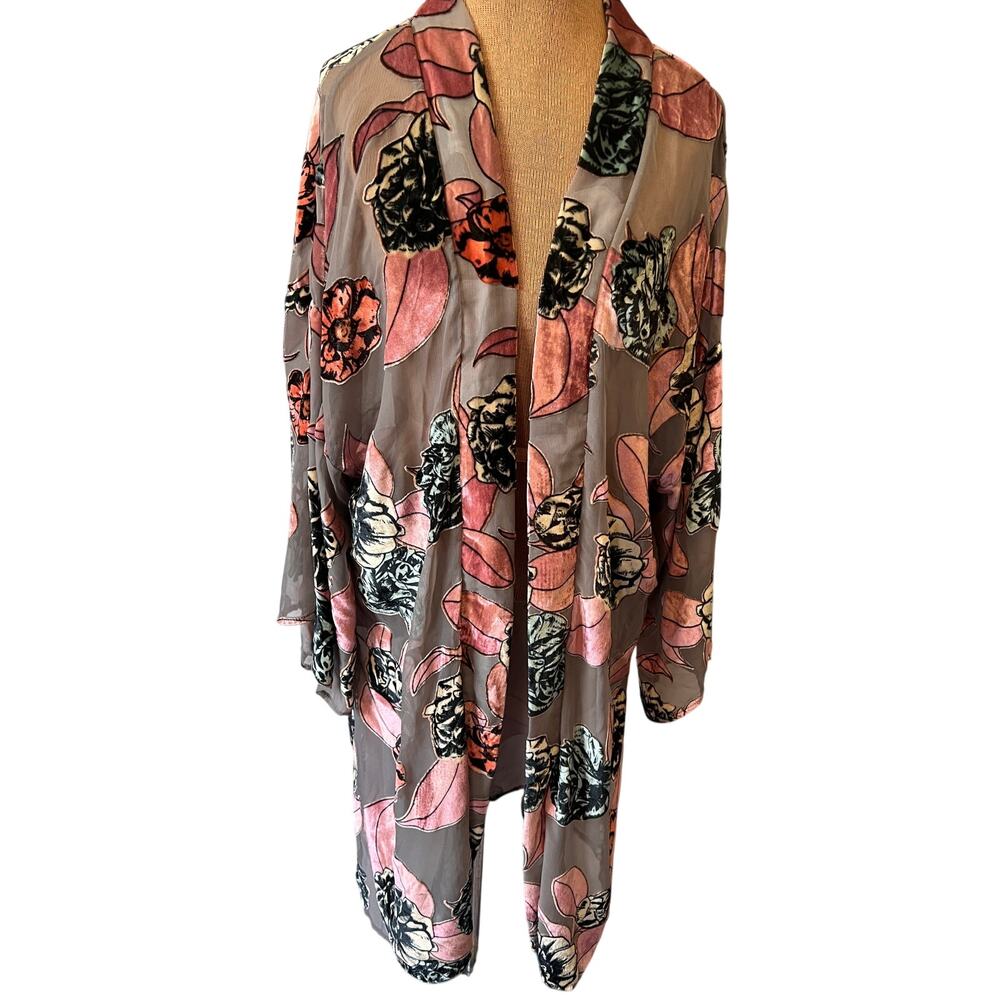 Velvet burnout floral duster kimono Illa Illa pink black boho fairy swim cover